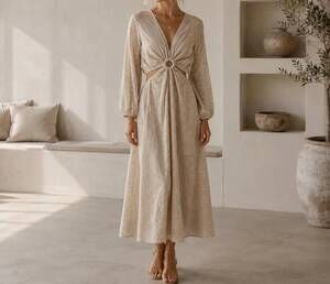 NEW MYSTERY RESORT amara eyelet cutout midi dress in cream
